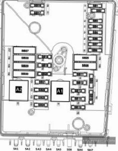 Volkswagen EOS (2006 - 2008) - fuse and relay box diagram - engine compartment (version 1, low)