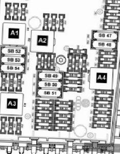 Volkswagen EOS (2006 - 2008) - fuse and relay box diagram - engine compartment (version 2, high)